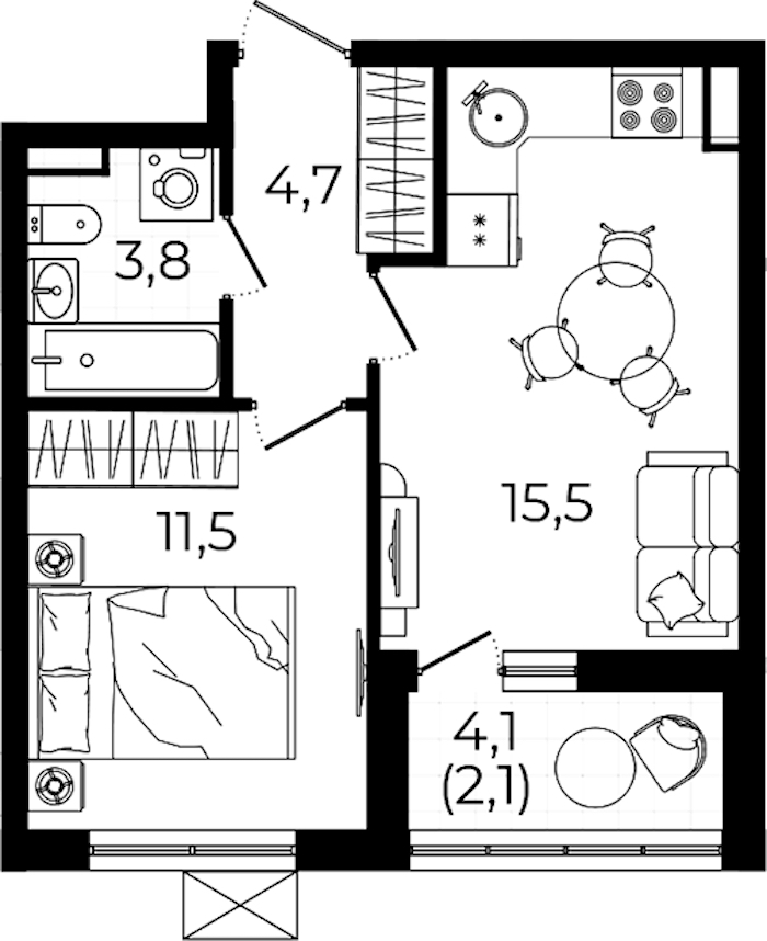 1-комнатная квартира 37.6 м², 3/7 эт., ЖК «А101 Всеволожск»